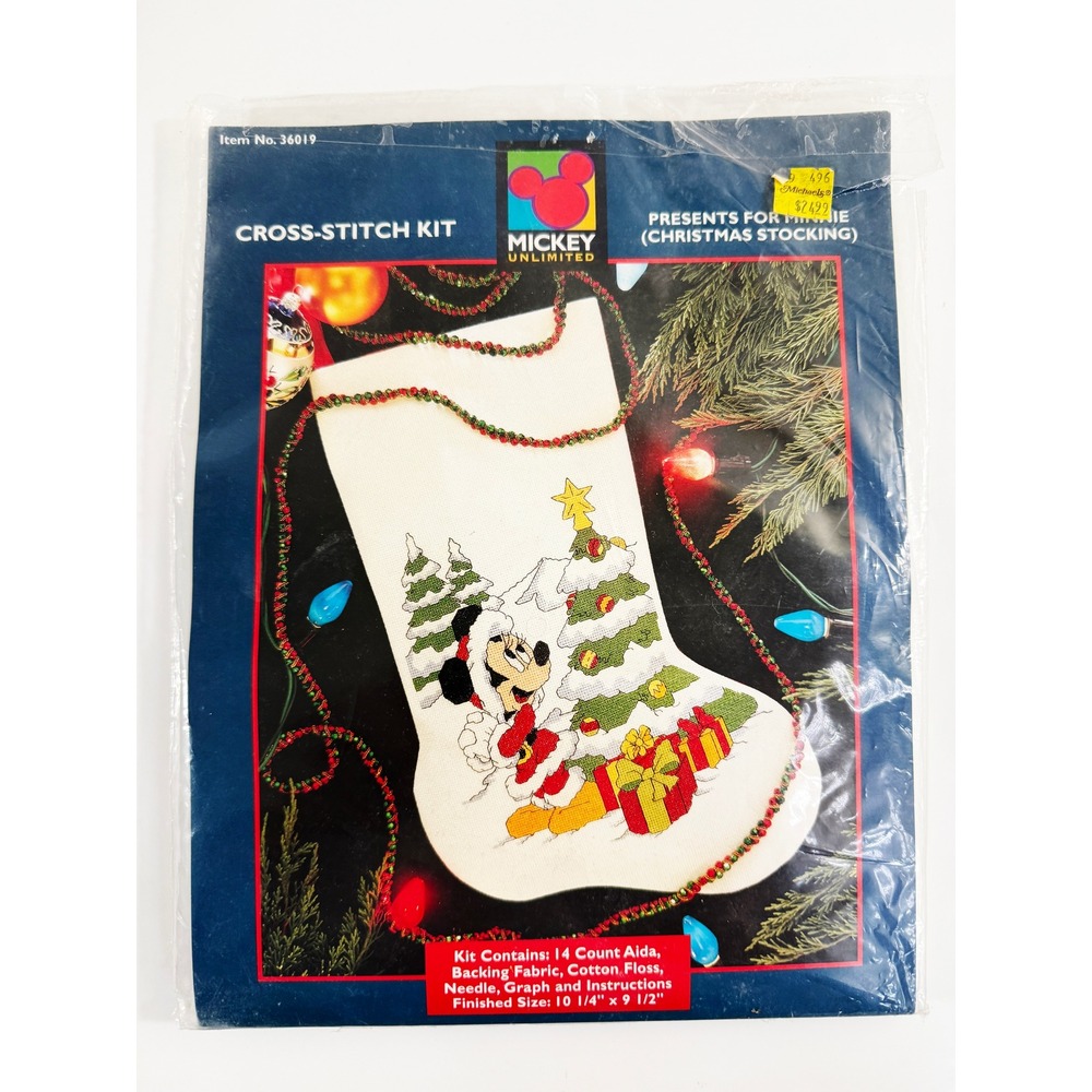 Mickey Unlimited Cross-Stitch Kit Unisex OS White Minnie Stocking 36019
